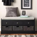 Banc de rangement, banc de rangement en bois avec 3 tiroirs et 3 paniers, banc à chaussures d'entrée avec coussin pour salon, couloir, entrée