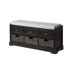 Banc de rangement, banc de rangement en bois avec 3 tiroirs et 3 paniers, banc à chaussures d'entrée avec coussin pour salon, couloir, entrée