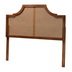 Tête de lit Queen Size Baxton Studio Risha en bois et rotin finition noyer cendré, style milieu du siècle