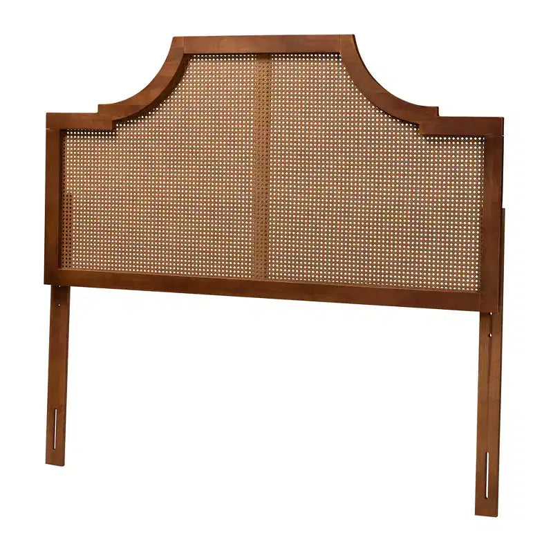 Tête de lit Queen Size Baxton Studio Risha en bois et rotin finition noyer cendré, style milieu du siècle