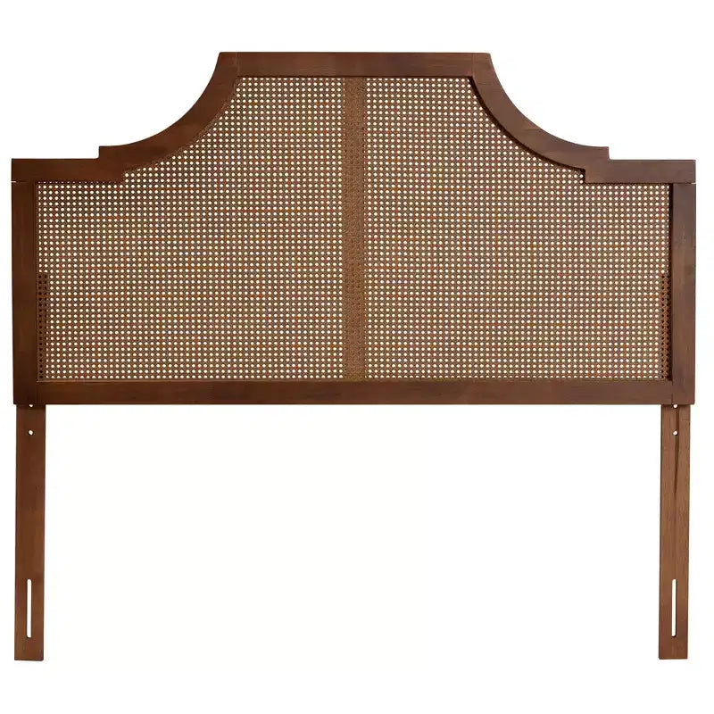 Tête de lit Queen Size Baxton Studio Risha en bois et rotin finition noyer cendré, style milieu du siècle