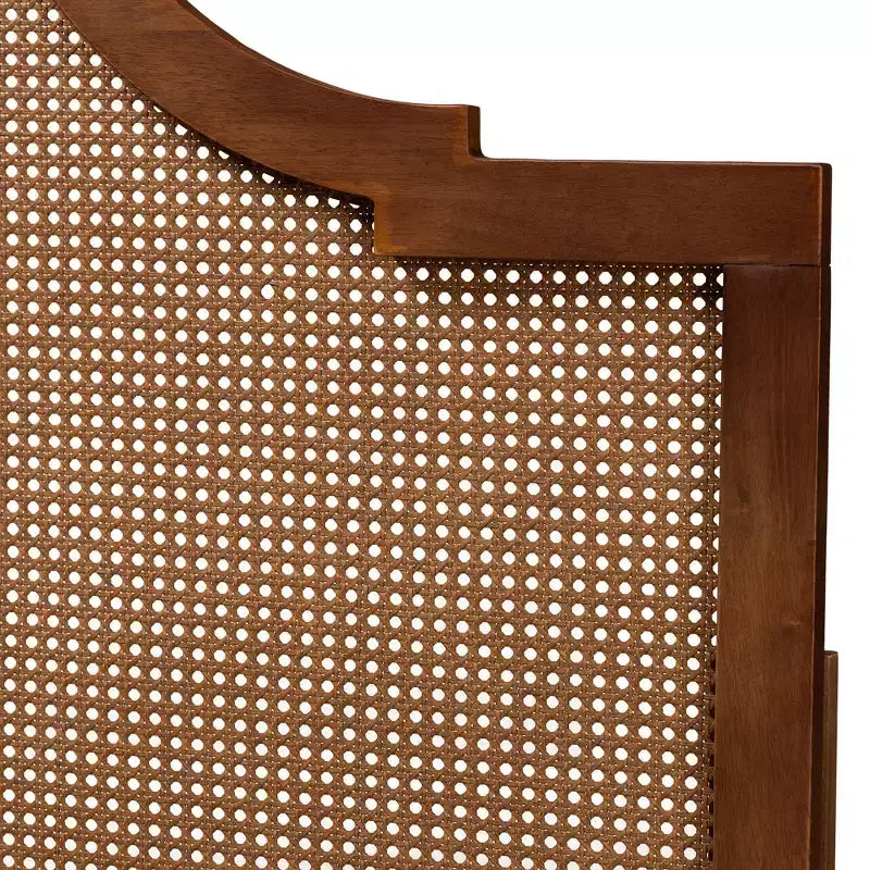 Tête de lit Queen Size Baxton Studio Risha en bois et rotin finition noyer cendré, style milieu du siècle
