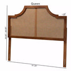 Tête de lit Queen Size Baxton Studio Risha en bois et rotin finition noyer cendré, style milieu du siècle