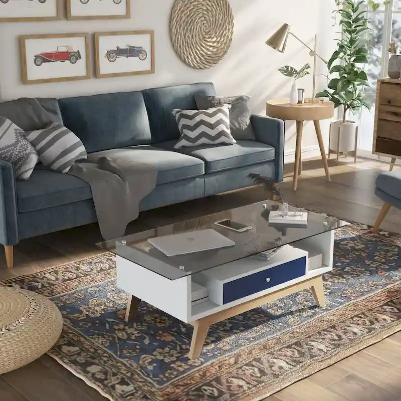 Table basse Tevi Modern 1 étagère avec plateau en verre de 47 pouces par Furniture of America