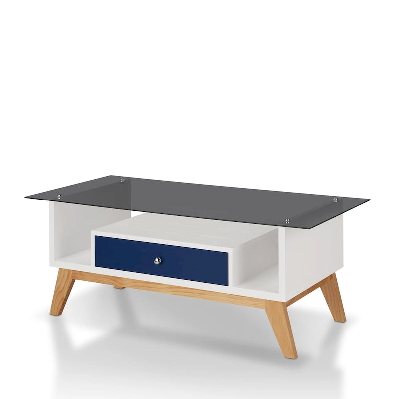 Table basse Tevi Modern 1 étagère avec plateau en verre de 47 pouces par Furniture of America
