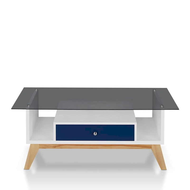 Table basse Tevi Modern 1 étagère avec plateau en verre de 47 pouces par Furniture of America