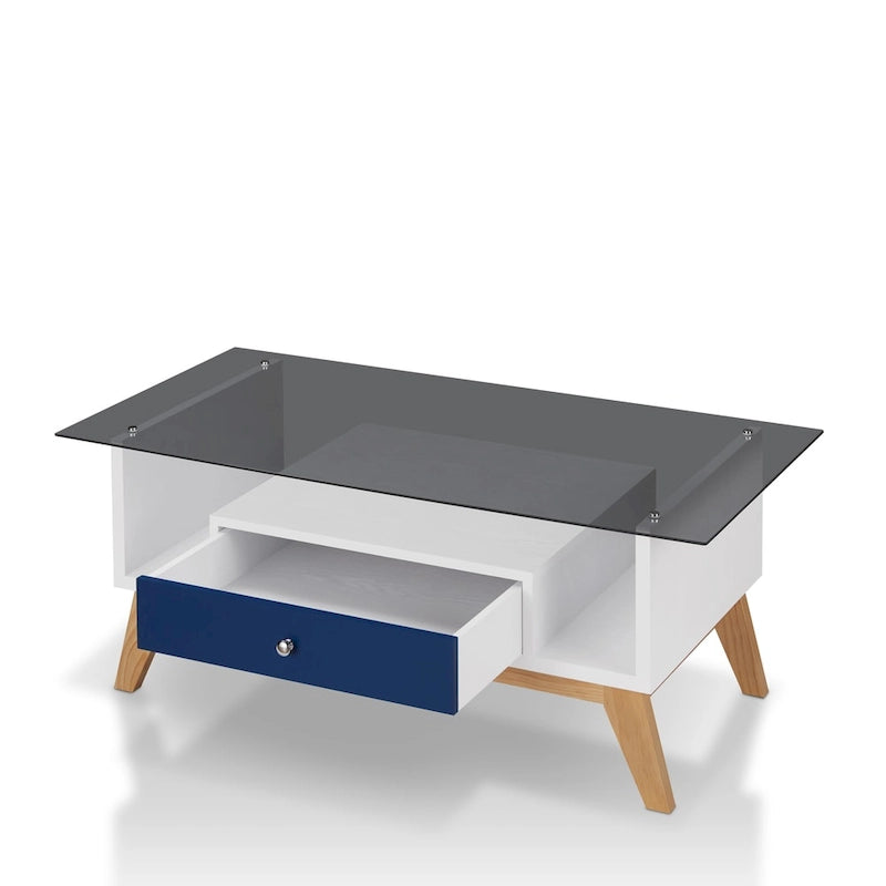 Table basse Tevi Modern 1 étagère avec plateau en verre de 47 pouces par Furniture of America