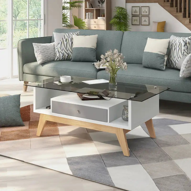 Table basse Tevi Modern 1 étagère avec plateau en verre de 47 pouces par Furniture of America