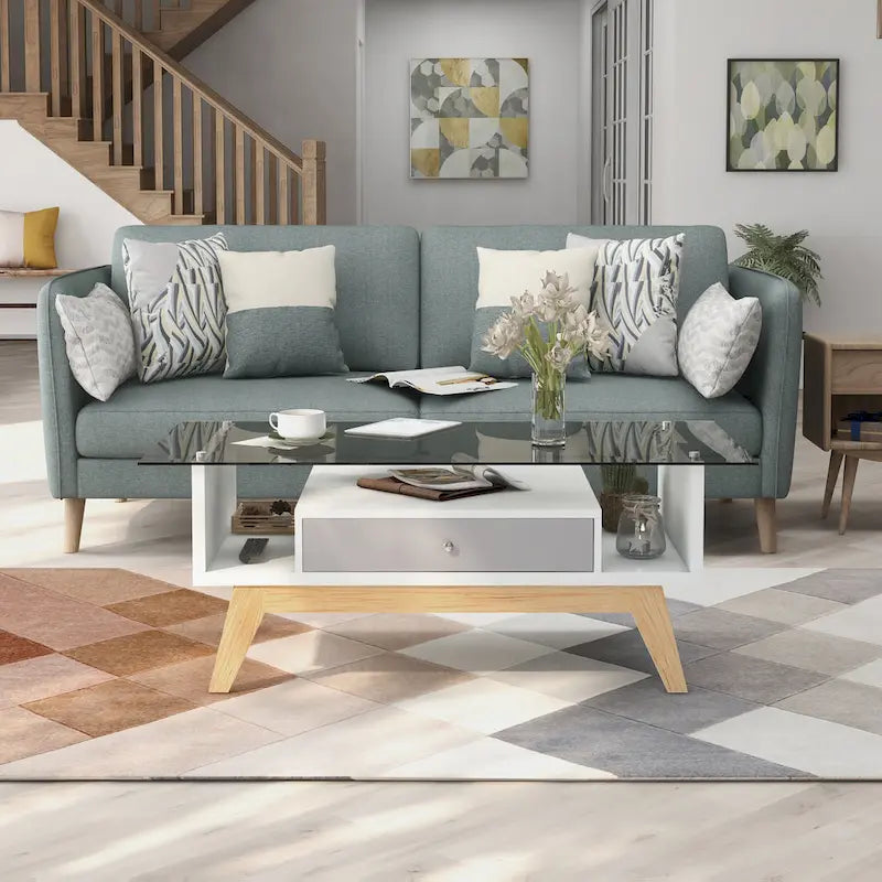 Table basse Tevi Modern 1 étagère avec plateau en verre de 47 pouces par Furniture of America