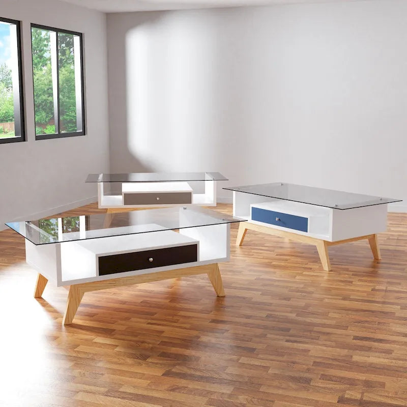 Table basse Tevi Modern 1 étagère avec plateau en verre de 47 pouces par Furniture of America