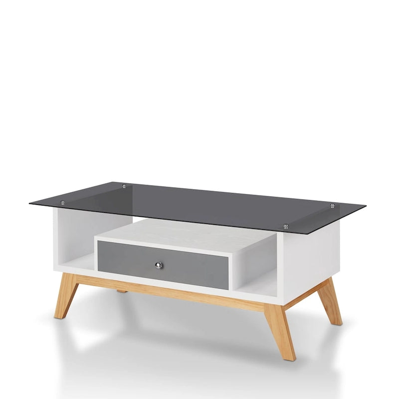 Table basse Tevi Modern 1 étagère avec plateau en verre de 47 pouces par Furniture of America
