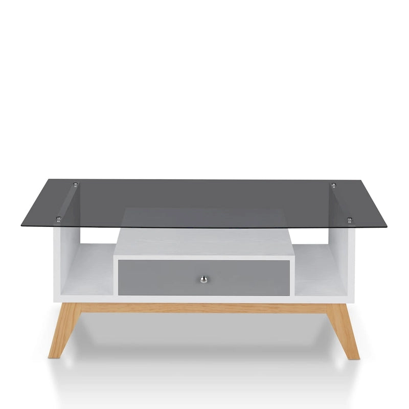 Table basse Tevi Modern 1 étagère avec plateau en verre de 47 pouces par Furniture of America