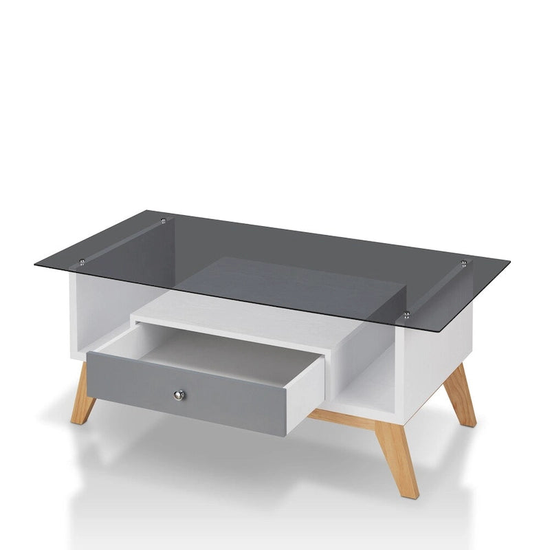 Table basse Tevi Modern 1 étagère avec plateau en verre de 47 pouces par Furniture of America