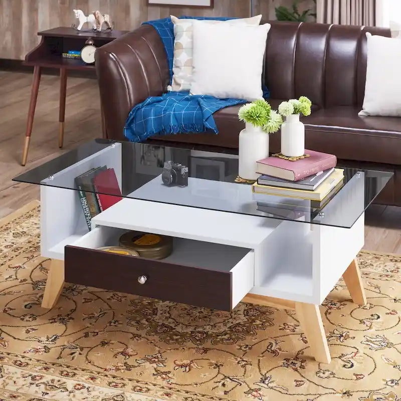 Table basse Tevi Modern 1 étagère avec plateau en verre de 47 pouces par Furniture of America