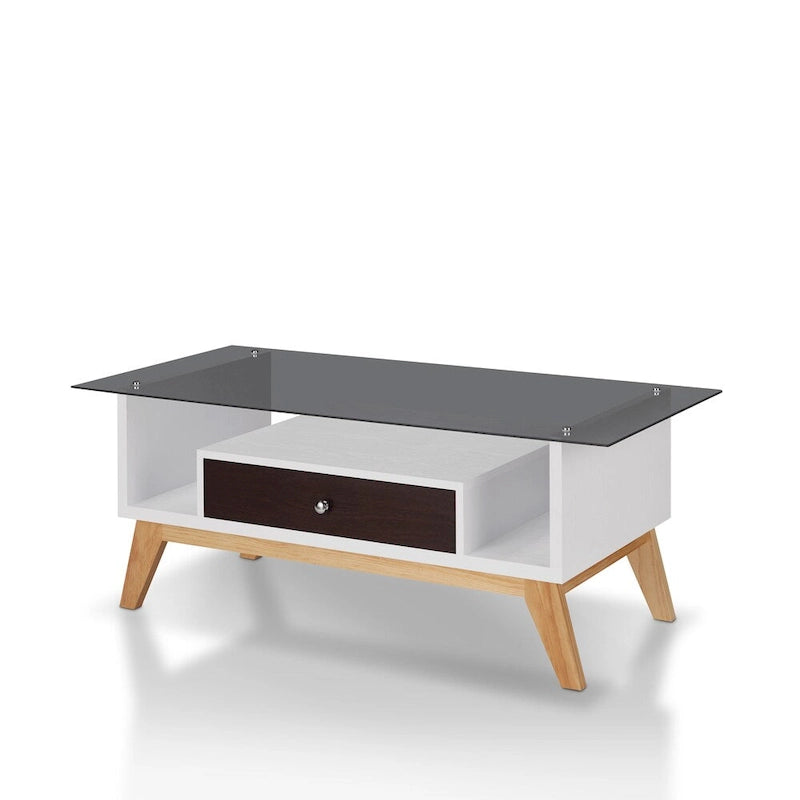 Table basse Tevi Modern 1 étagère avec plateau en verre de 47 pouces par Furniture of America