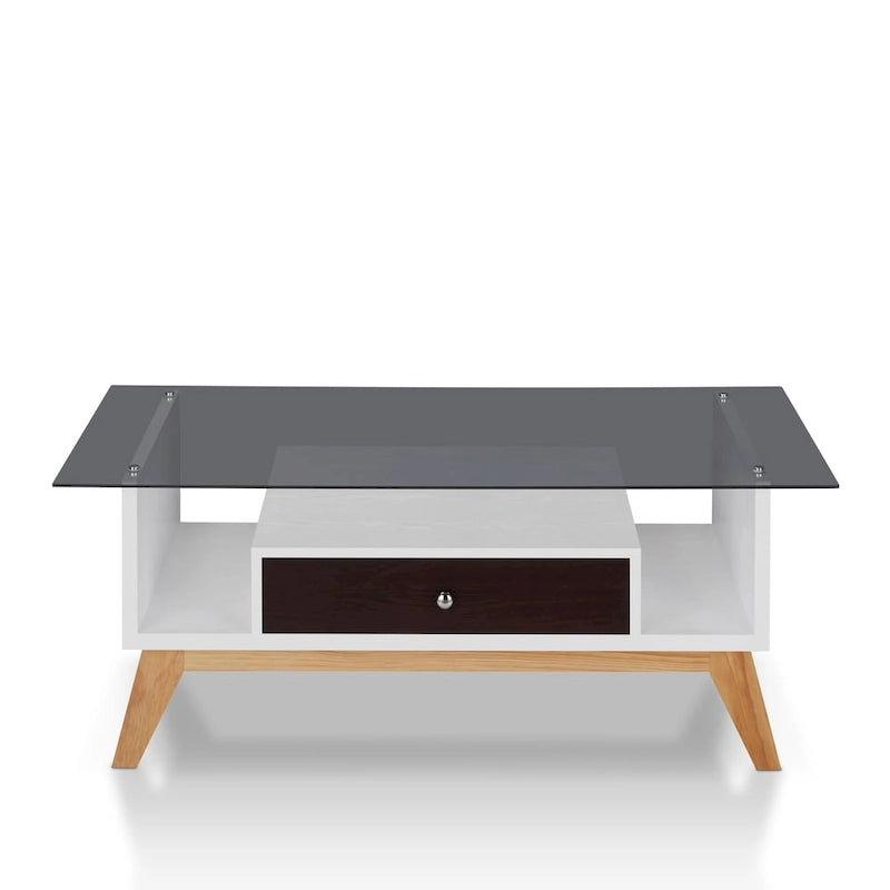 Table basse Tevi Modern 1 étagère avec plateau en verre de 47 pouces par Furniture of America
