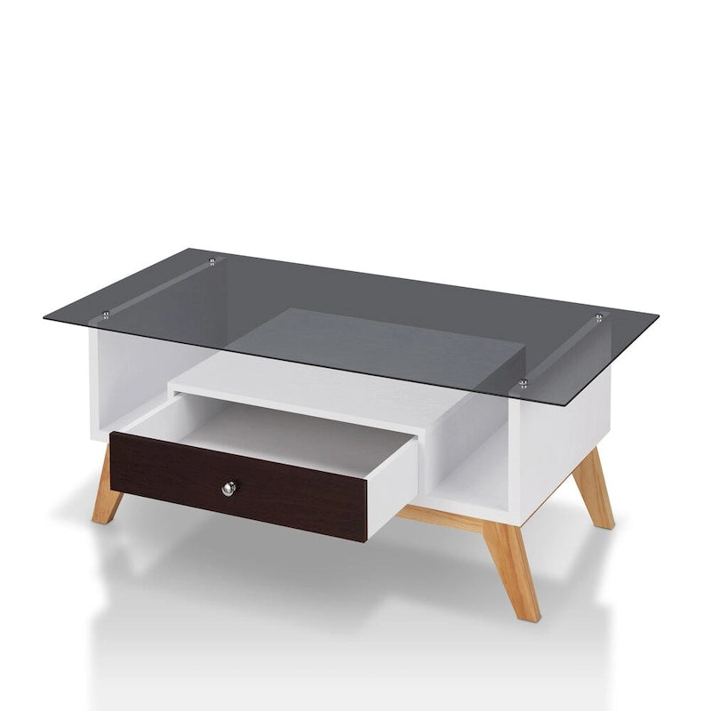 Table basse Tevi Modern 1 étagère avec plateau en verre de 47 pouces par Furniture of America