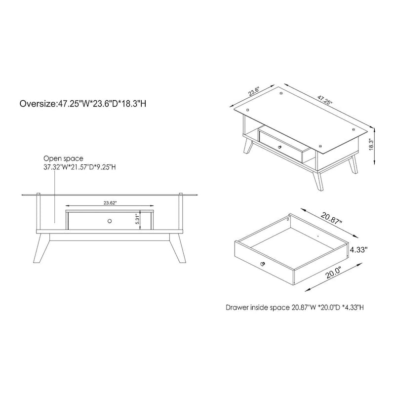 Table basse Tevi Modern 1 étagère avec plateau en verre de 47 pouces par Furniture of America