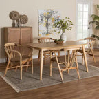 Baxton Studio Kyoto Modern Bohemian Natural Brown Finished Wood and Rattan 5-Piece Dining Set