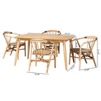 Ensemble de salle à manger 5 pièces Baxton Studio Kyoto moderne bohème en bois finition brun naturel et rotin