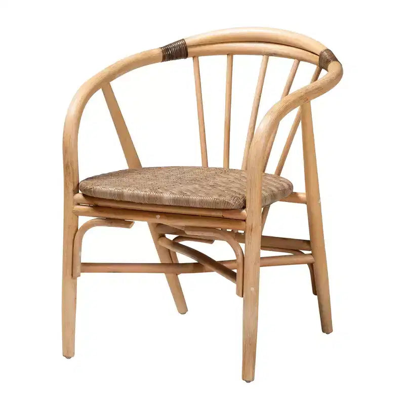 Ensemble de salle à manger 5 pièces Baxton Studio Kyoto moderne bohème en bois finition brun naturel et rotin