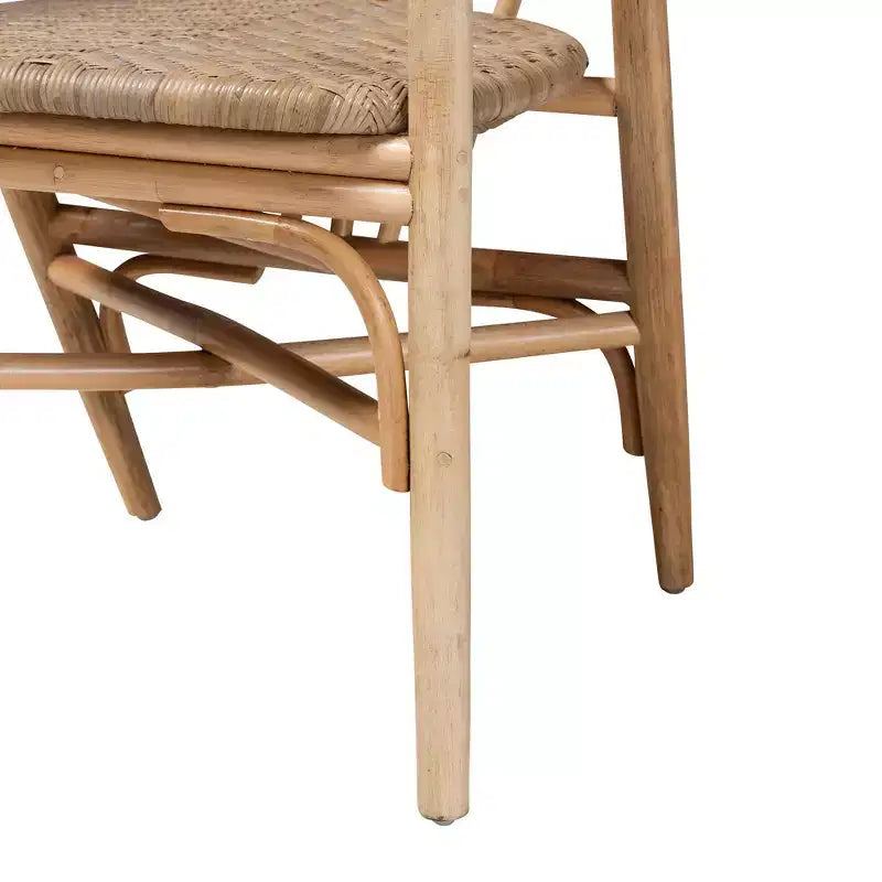 Ensemble de salle à manger 5 pièces Baxton Studio Kyoto moderne bohème en bois finition brun naturel et rotin