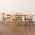 Ensemble de salle à manger 5 pièces Baxton Studio Kyoto moderne bohème en bois finition brun naturel et rotin