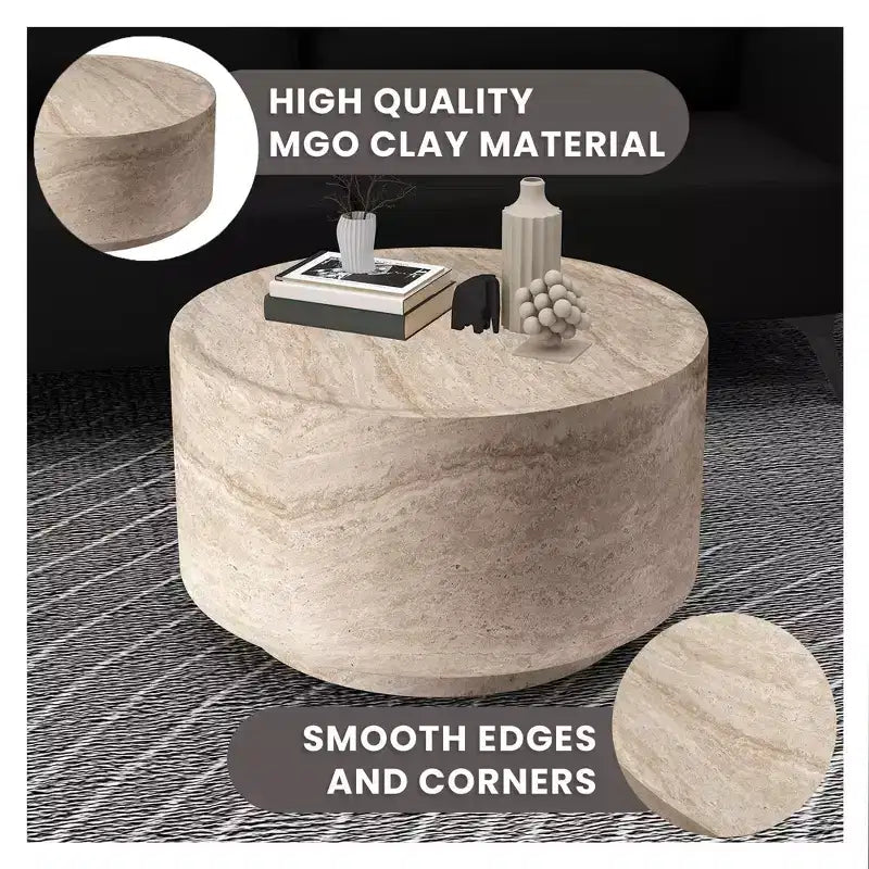 LeisureMod Terra Table Basse Ronde 36 en Fibre de Verre - Table d'Appoint Résistante aux Intempéries pour Intérieur et Extérieur, Design Minimaliste pour Salon, Bureau ou Patio