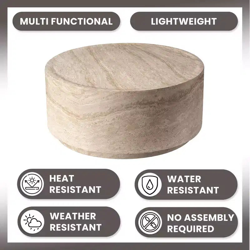 LeisureMod Terra Table Basse Ronde 36 en Fibre de Verre - Table d'Appoint Résistante aux Intempéries pour Intérieur et Extérieur, Design Minimaliste pour Salon, Bureau ou Patio