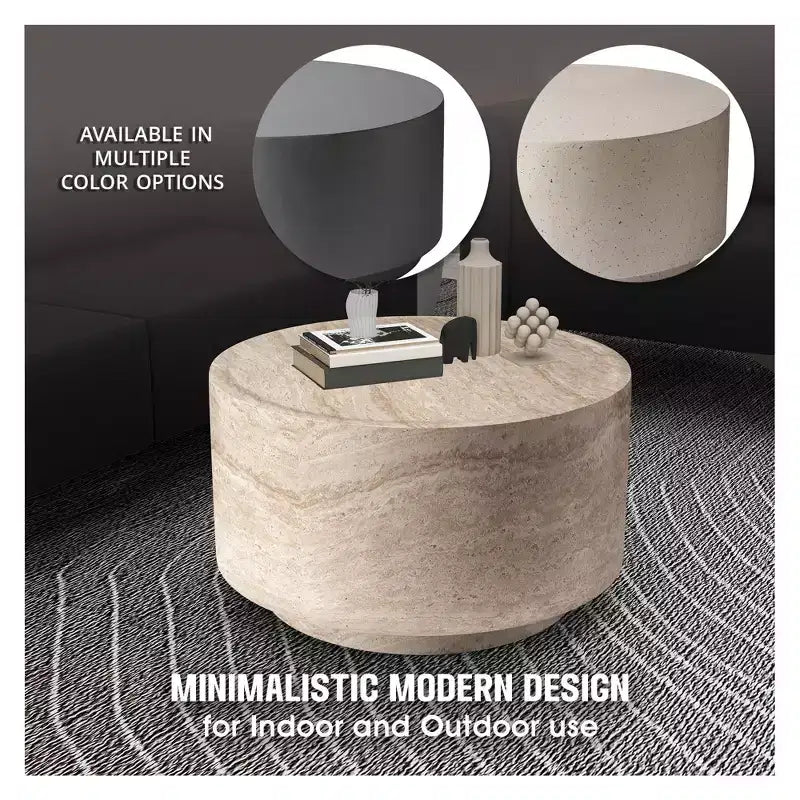 LeisureMod Terra Table Basse Ronde 36 en Fibre de Verre - Table d'Appoint Résistante aux Intempéries pour Intérieur et Extérieur, Design Minimaliste pour Salon, Bureau ou Patio
