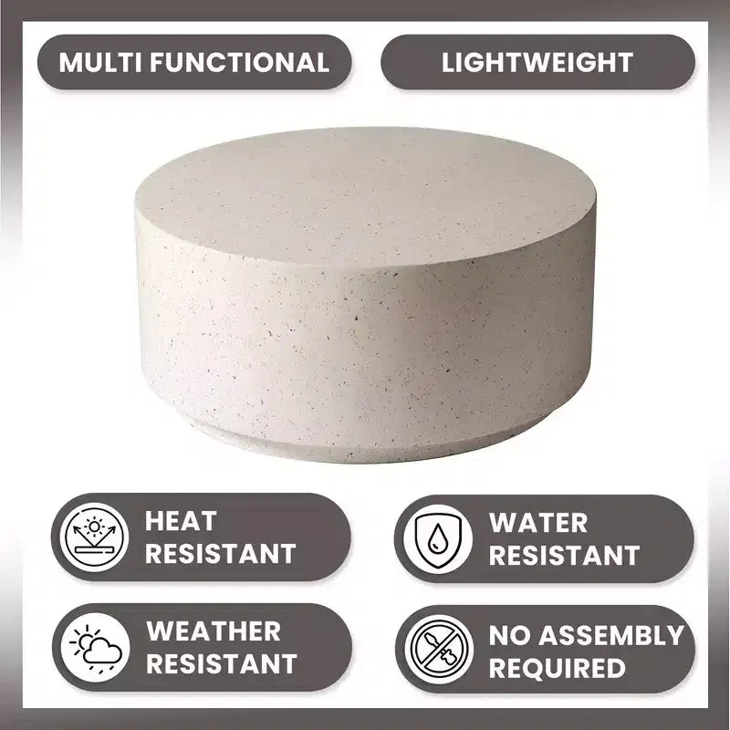 LeisureMod Terra Table Basse Ronde 36 en Fibre de Verre - Table d'Appoint Résistante aux Intempéries pour Intérieur et Extérieur, Design Minimaliste pour Salon, Bureau ou Patio