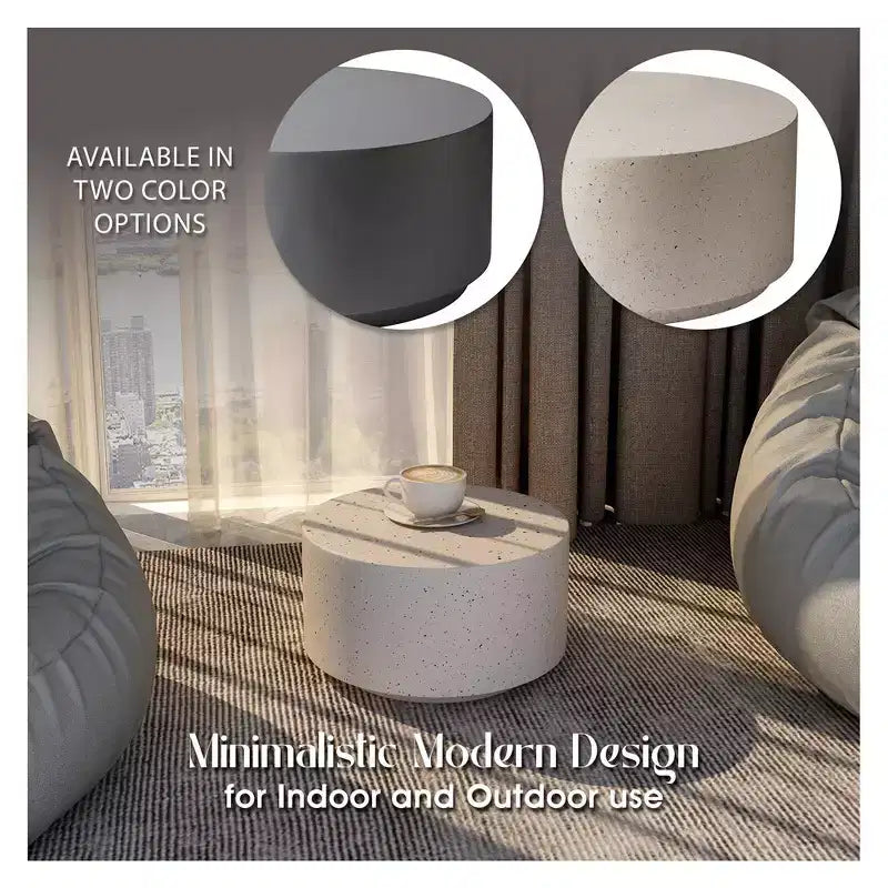 LeisureMod Terra Table Basse Ronde 36 en Fibre de Verre - Table d'Appoint Résistante aux Intempéries pour Intérieur et Extérieur, Design Minimaliste pour Salon, Bureau ou Patio