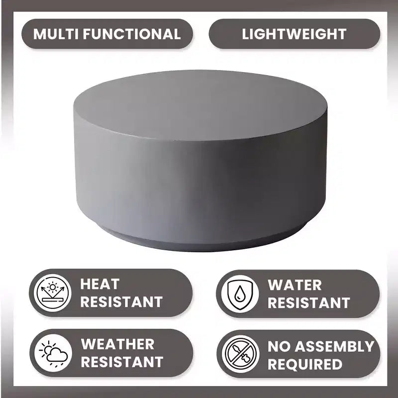 LeisureMod Terra Table Basse Ronde 36 en Fibre de Verre - Table d'Appoint Résistante aux Intempéries pour Intérieur et Extérieur, Design Minimaliste pour Salon, Bureau ou Patio