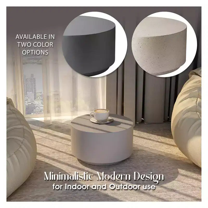 LeisureMod Terra Table Basse Ronde 36 en Fibre de Verre - Table d'Appoint Résistante aux Intempéries pour Intérieur et Extérieur, Design Minimaliste pour Salon, Bureau ou Patio