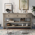Table console de style rétro avec 2 étagères ouvertes et 3 tiroirs, cadre et pieds en bois de pin massif pour salon, entrée