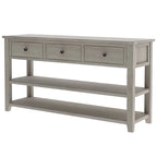 Table console de style rétro avec 2 étagères ouvertes et 3 tiroirs, cadre et pieds en bois de pin massif pour salon, entrée