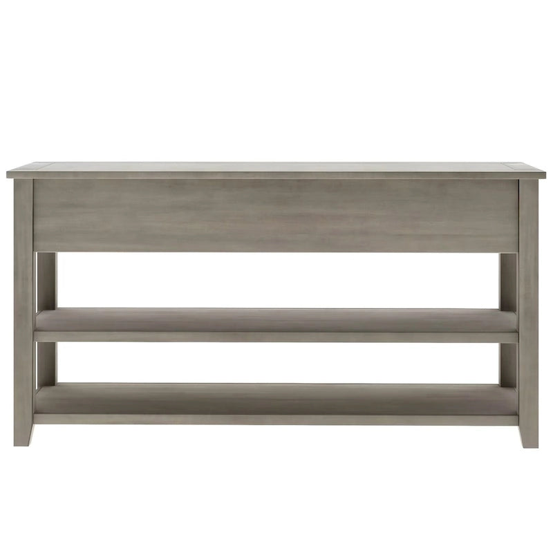 Table console de style rétro avec 2 étagères ouvertes et 3 tiroirs, cadre et pieds en bois de pin massif pour salon, entrée
