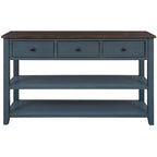 Table console de style rétro avec 2 étagères ouvertes et 3 tiroirs, cadre et pieds en bois de pin massif pour salon, entrée