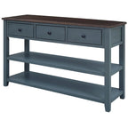 Table console de style rétro avec 2 étagères ouvertes et 3 tiroirs, cadre et pieds en bois de pin massif pour salon, entrée