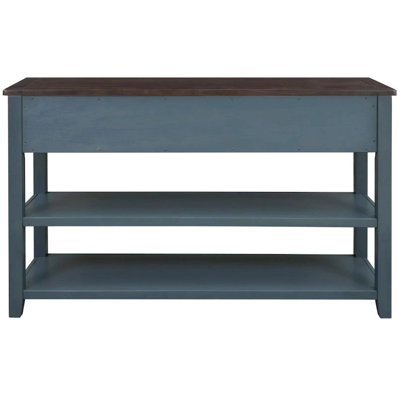 Table console de style rétro avec 2 étagères ouvertes et 3 tiroirs, cadre et pieds en bois de pin massif pour salon, entrée