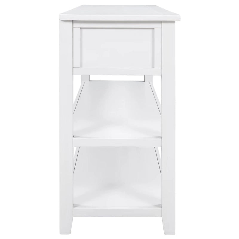 Table console de style rétro avec 2 étagères ouvertes et 3 tiroirs, cadre et pieds en bois de pin massif pour salon, entrée