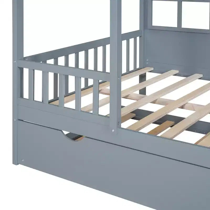 Lit cabane en bois double/complet, lit plateforme en bois avec lit gigogne double, blanc/gris, 4L -ModernLuxe