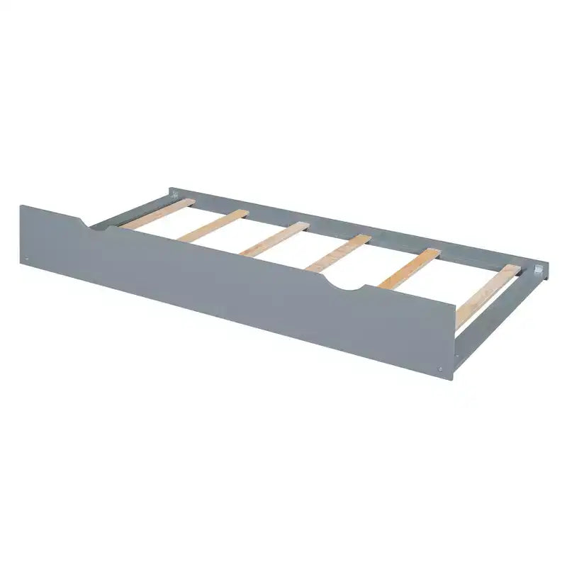 Lit cabane en bois double/complet, lit plateforme en bois avec lit gigogne double, blanc/gris, 4L -ModernLuxe