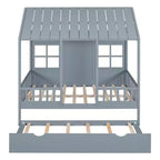 Lit cabane en bois double/complet, lit plateforme en bois avec lit gigogne double, blanc/gris, 4L -ModernLuxe