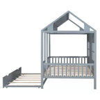 Lit cabane en bois double/complet, lit plateforme en bois avec lit gigogne double, blanc/gris, 4L -ModernLuxe