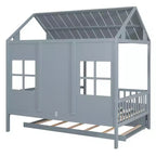 Lit cabane en bois double/complet, lit plateforme en bois avec lit gigogne double, blanc/gris, 4L -ModernLuxe