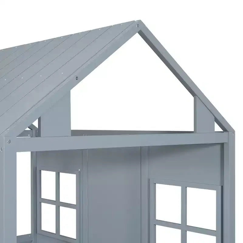 Lit cabane en bois double/complet, lit plateforme en bois avec lit gigogne double, blanc/gris, 4L -ModernLuxe