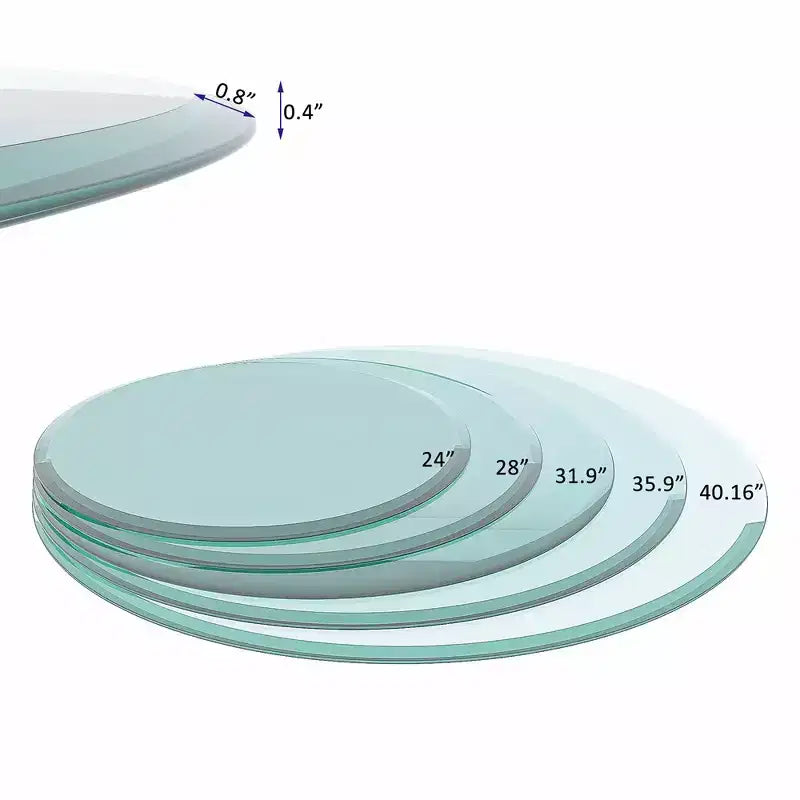 Dessus de table rond en verre de 30 pouces, résistant à l'usure, à la chaleur, à la corrosion, plateau de table en verre trempé de 2/5 pouces d'épaisseur avec bord biseauté poli
