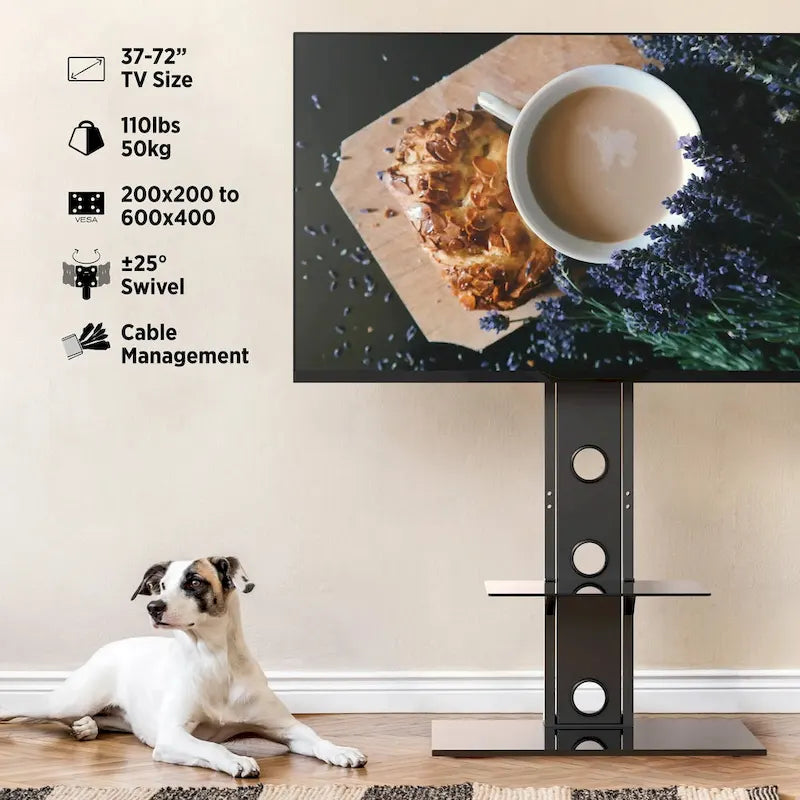 Support TV pivotant de qualité supérieure ProMounts pour écrans 37-72 avec étagères, supporte jusqu'à 50 kg