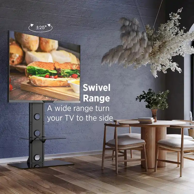 Support TV pivotant de qualité supérieure ProMounts pour écrans 37-72 avec étagères, supporte jusqu'à 50 kg
